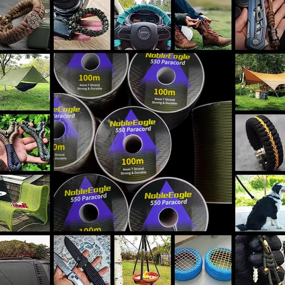 9 Strand 4mm Military Paracord 650 LB Outdoor Survival Tactical Parachute Cord 50m/100m for Camping Weaving Rope
