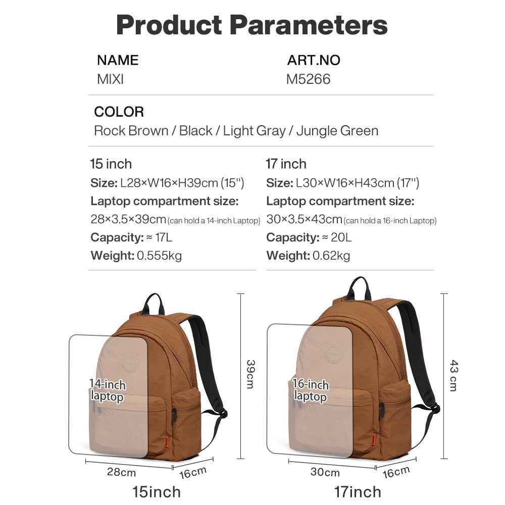 Mixi Outdoor Lightweight Backpack Casual Carry On Laptop Backpack Travel Bookbag for Women Men 15Inch 17Inch Hiking Bag
